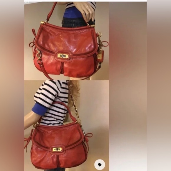 COACH®Flagship Chelsea Dowel Flap genuine leather Large Shoulder bag Orange - Picture 12 of 16